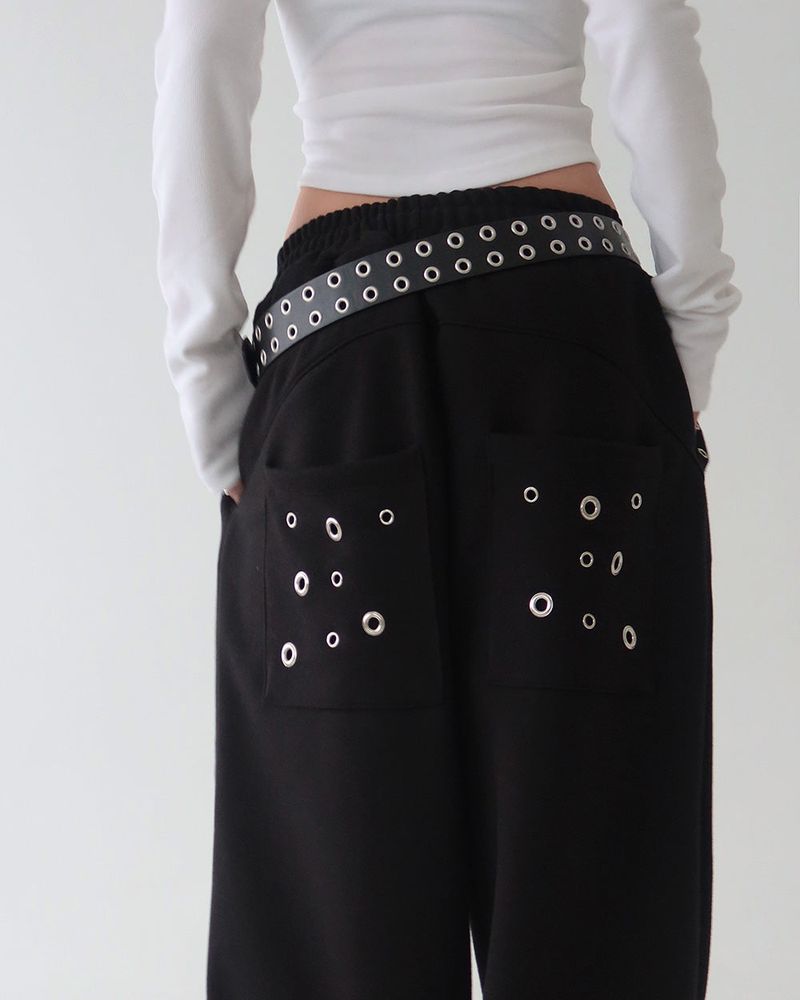 Punching eyelet string wide pants