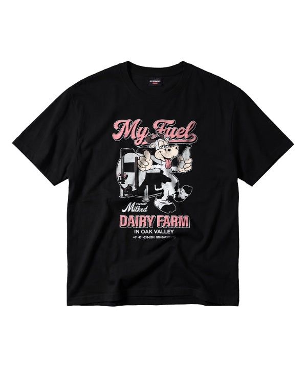 QT8 GARMENTS（キューティーエイトガーメント）の「LB Dairy Farm Washed Tee (Black)（Tops）」