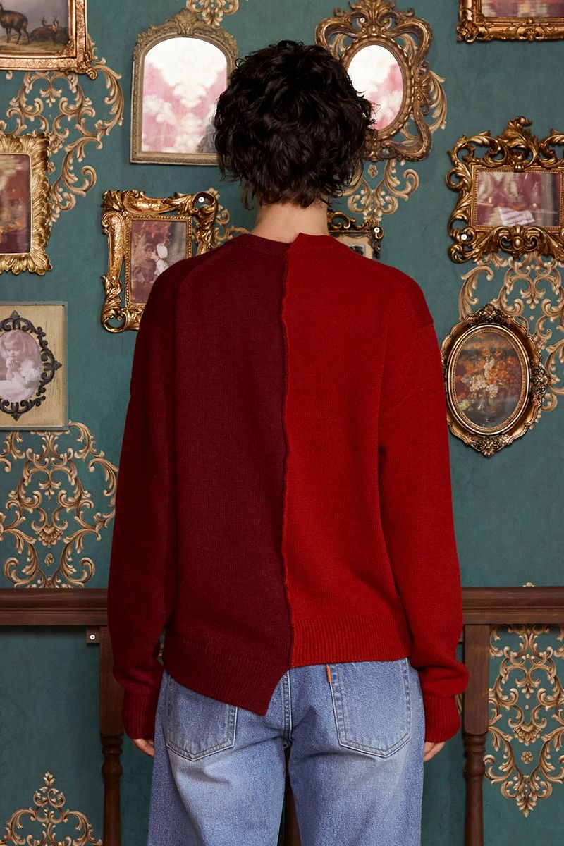 ASYMMETRY WOOL CARDIGAN / WINE&RED