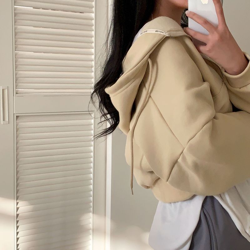 [Bellide made] embroidery napping hood zip-up