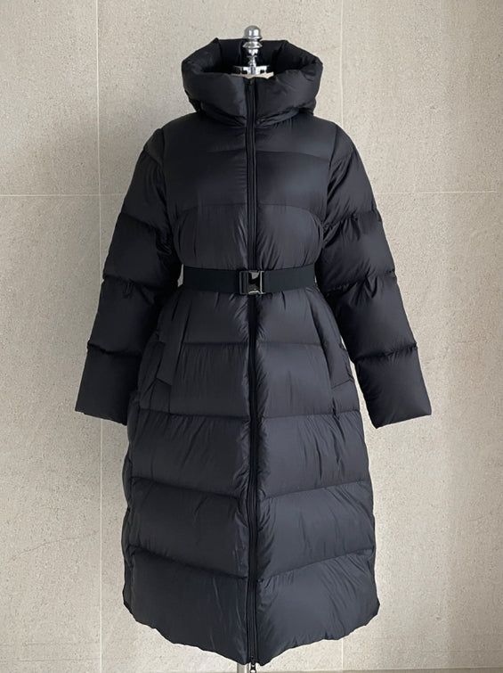 [Duck Down100%] Meju Side Button Hood Long Padding (Belt Set)