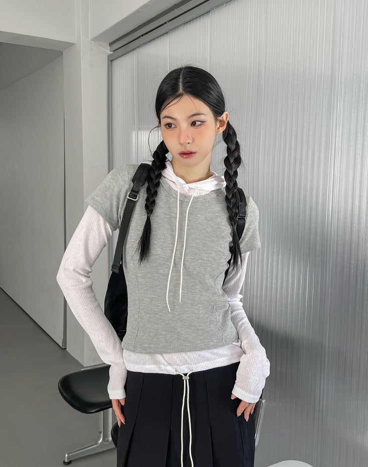 Mix Layered Waffle Hoodie Set