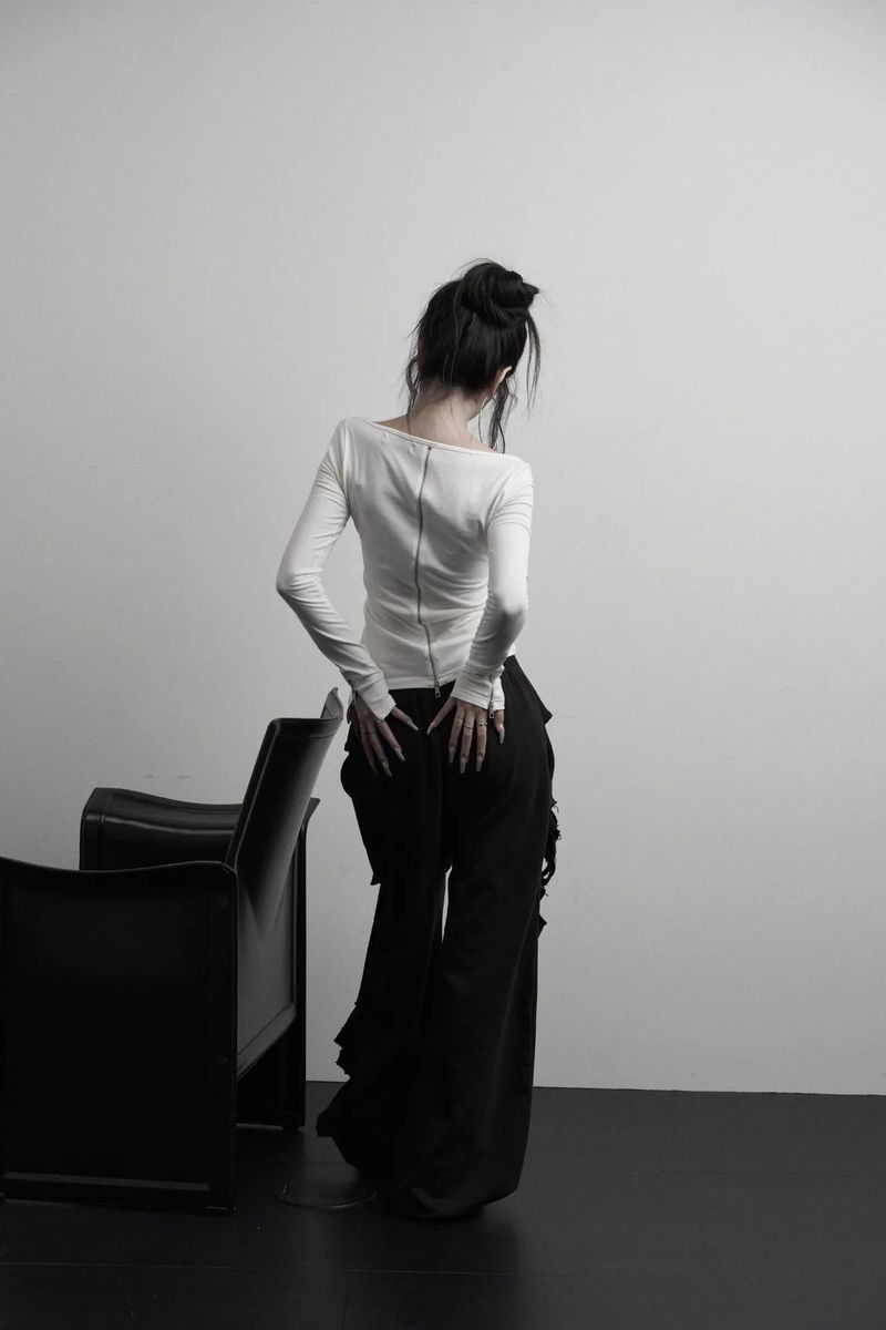 [label] back two-way zipper long sleeve (white)