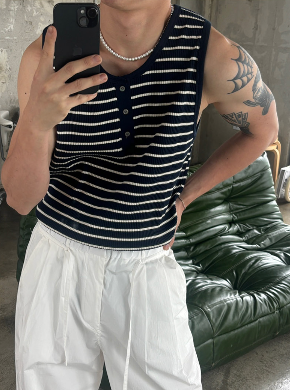 [S/S] Stripe henry neck sleeveless(3color)