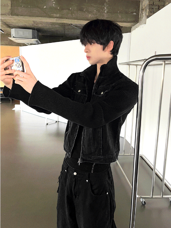 Black denim knit jacket