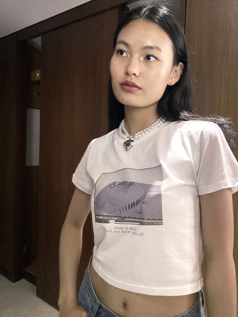 Thirsty Club（サースティー クラブ）の「Domino crop t-shirt - White（Tops）」