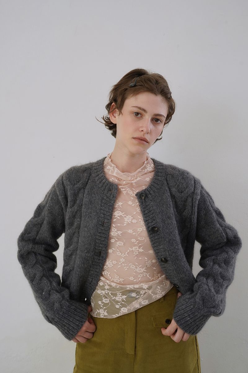 Mohair cable cardigan_charcoal