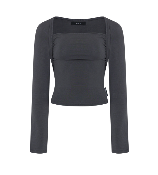 mnem（ムネム）の「[mnem] Bolero Shirring Top (charcoal) – Renew（Tops）」