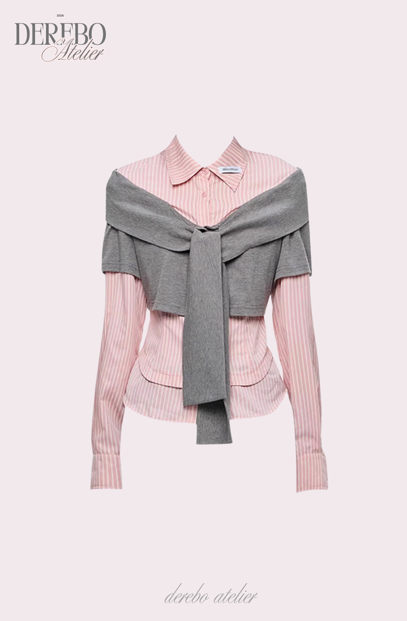 pink striped layered cardigan shirt