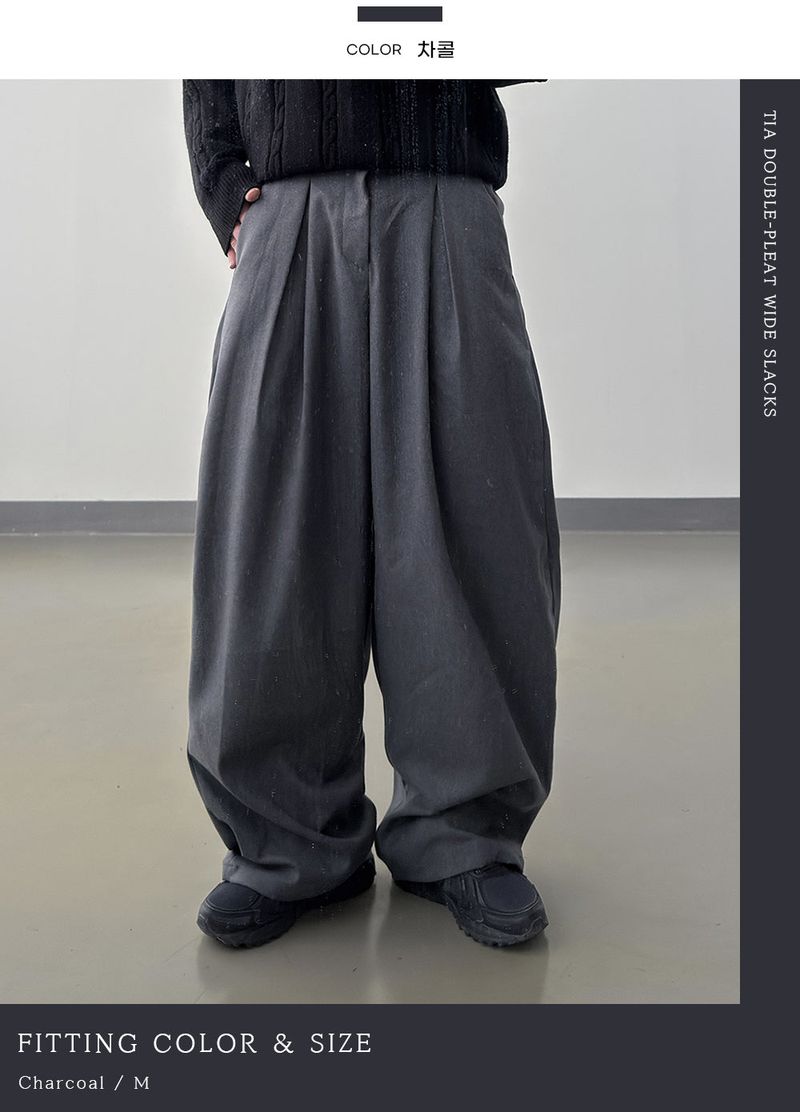 Tia Double-Pleat Wide Slacks