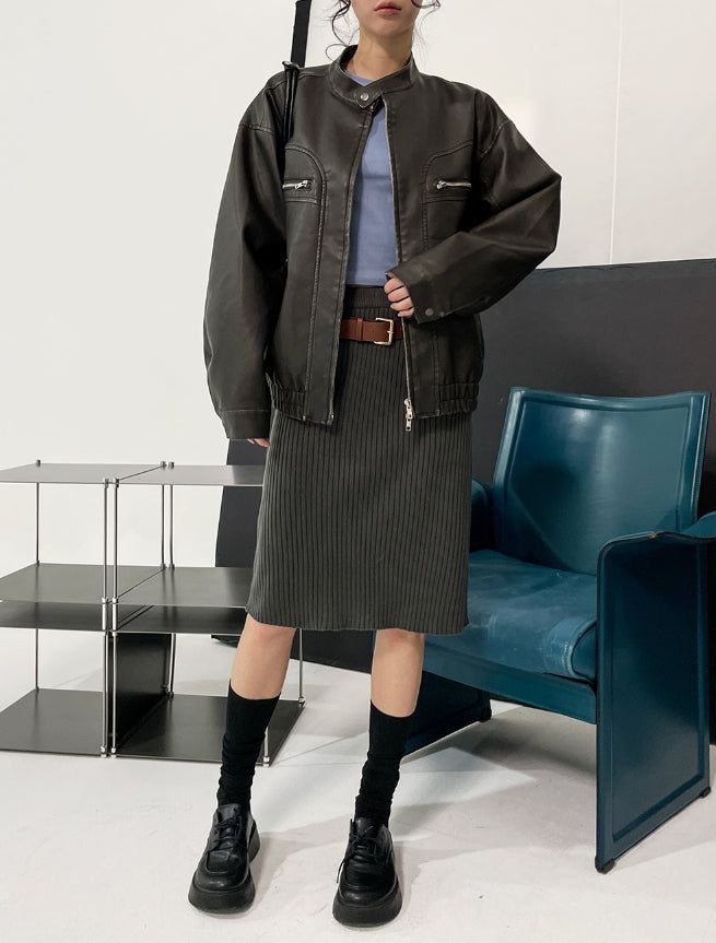 [Belt set] Belted knit midi skirt