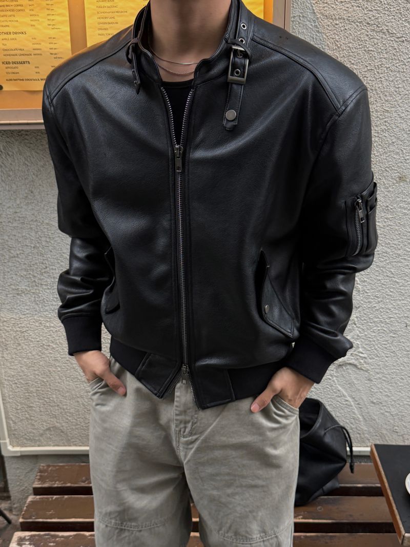 Belt leather ma-1 jacket