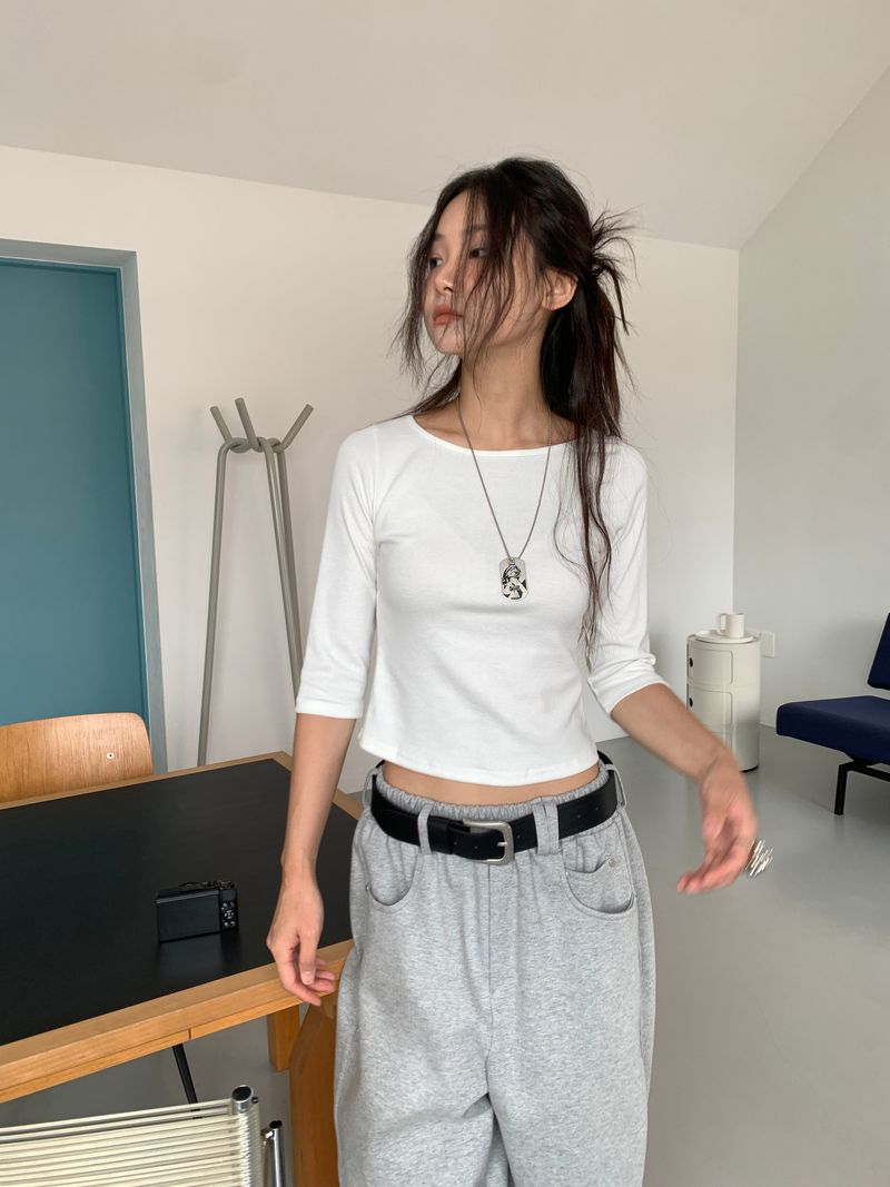BOAT NECK MID SLEEVE TEE (4C)