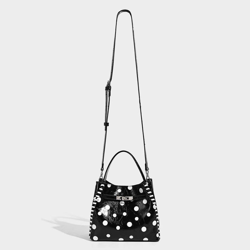 Dotcore Polka Dot Glossy Leather Bucket Tote Bag