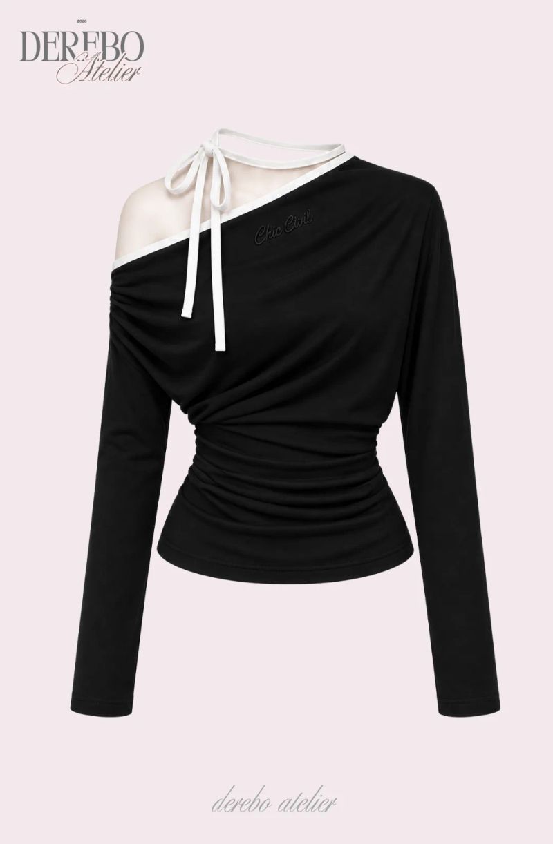 One open-shoulder halter strap long-sleeve tee 