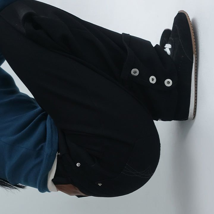 [Pied] Button Roll-Up Semi-Wide Cotton Pants - 2 color