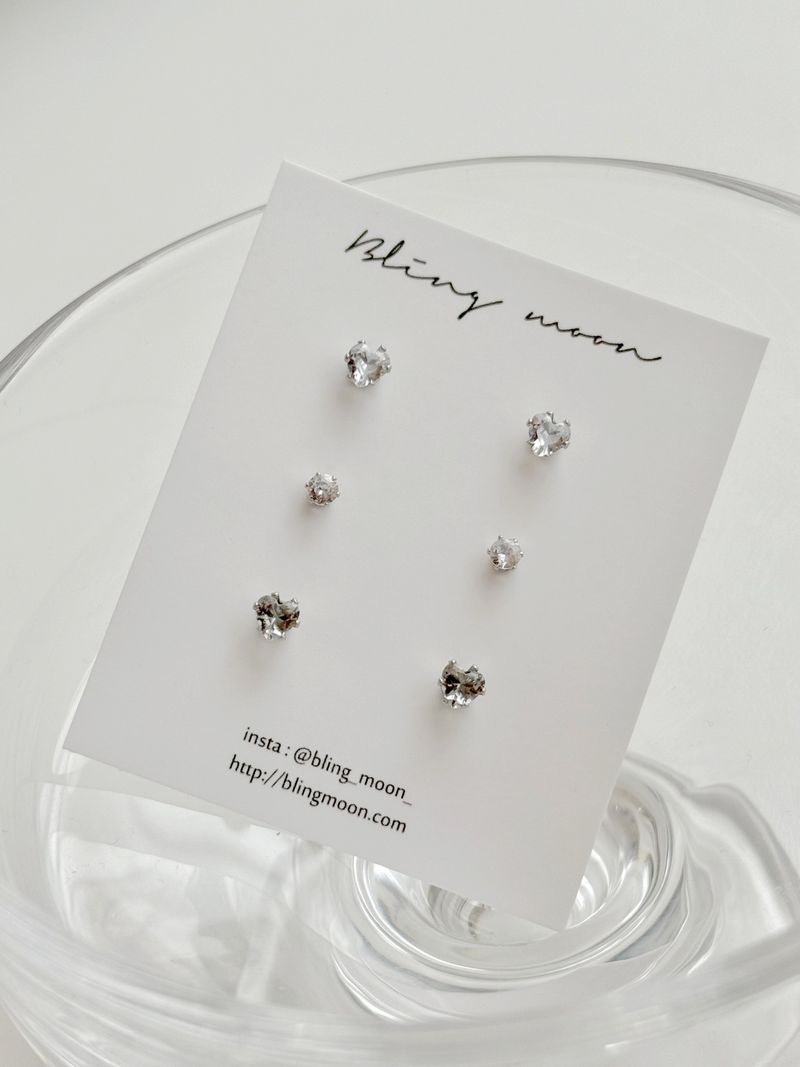 [3 set] surgical heart cubic earring set / 2 color / mini daily simple layered