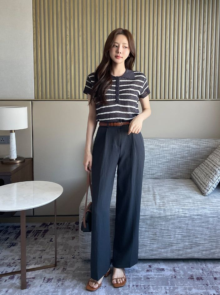Hidel Linen Basic Pintuck Slacks