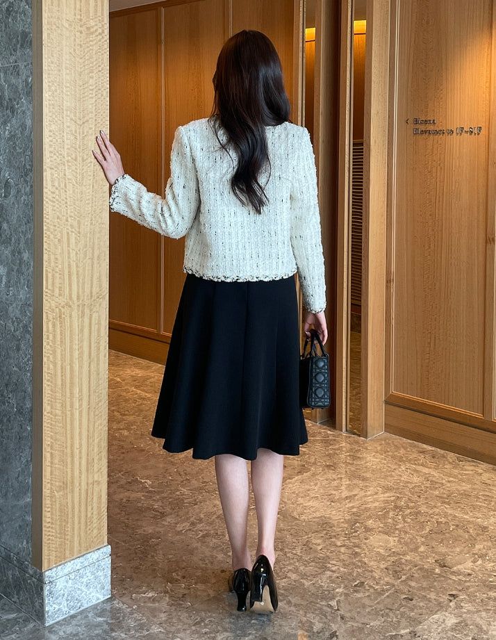 Tiang Round Color Matching Tweed Jacket (Brooch Set)
