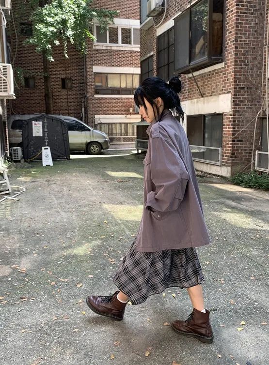 Helena Check Flare Folding Midi Skirt