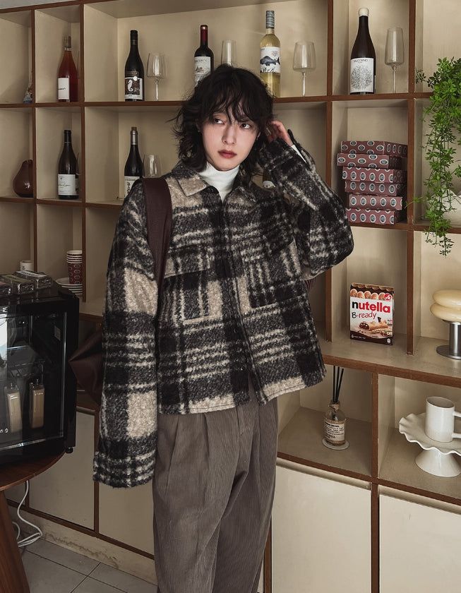 Bronte wool checked crop jacket