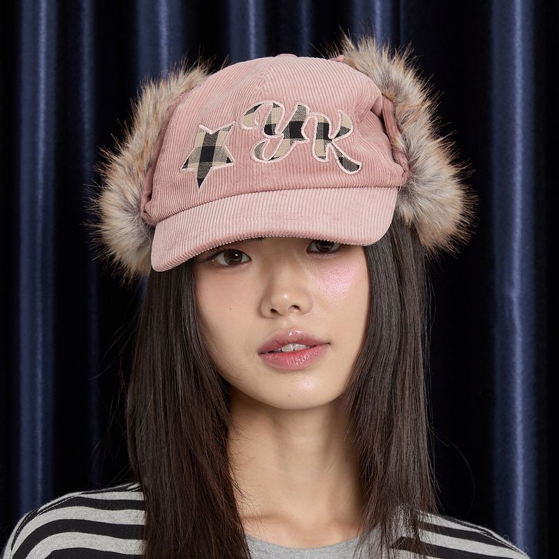 Corduroy Check Applique Trooper Cap