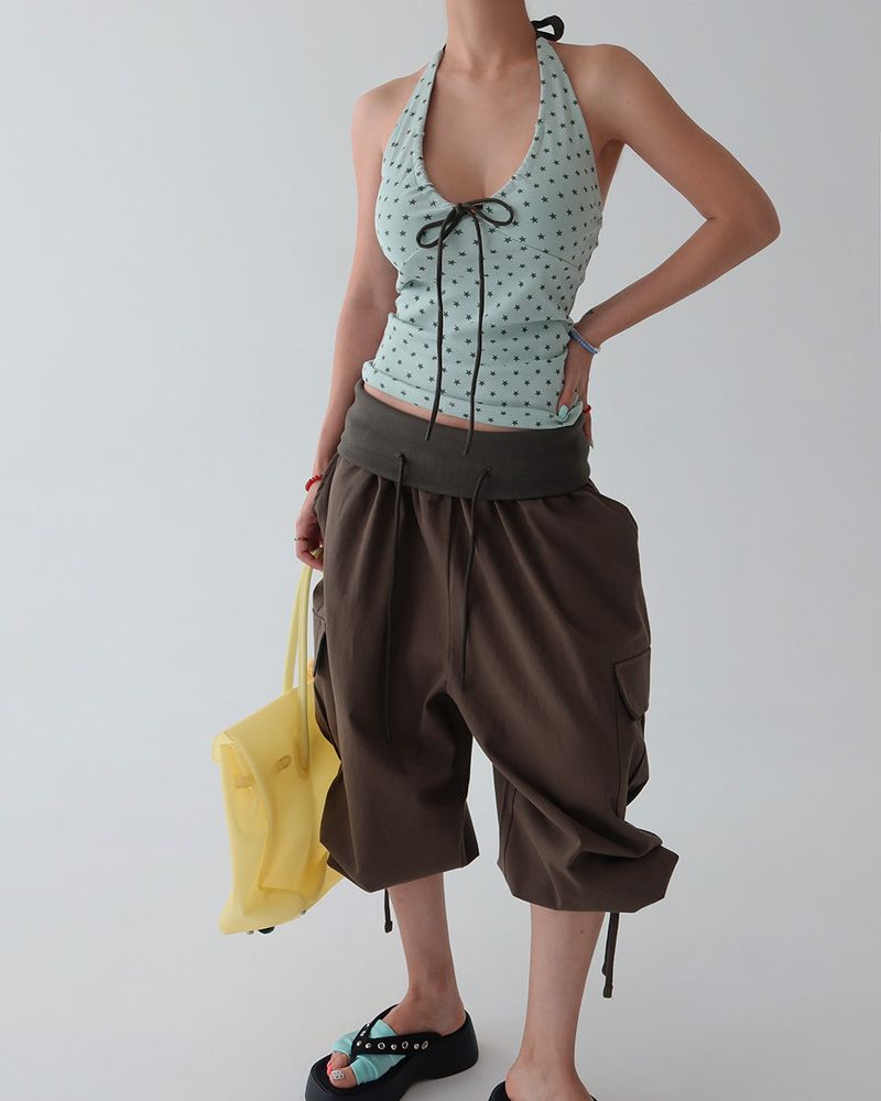 Star Shirring Ribbon Halterneck Sleeveless