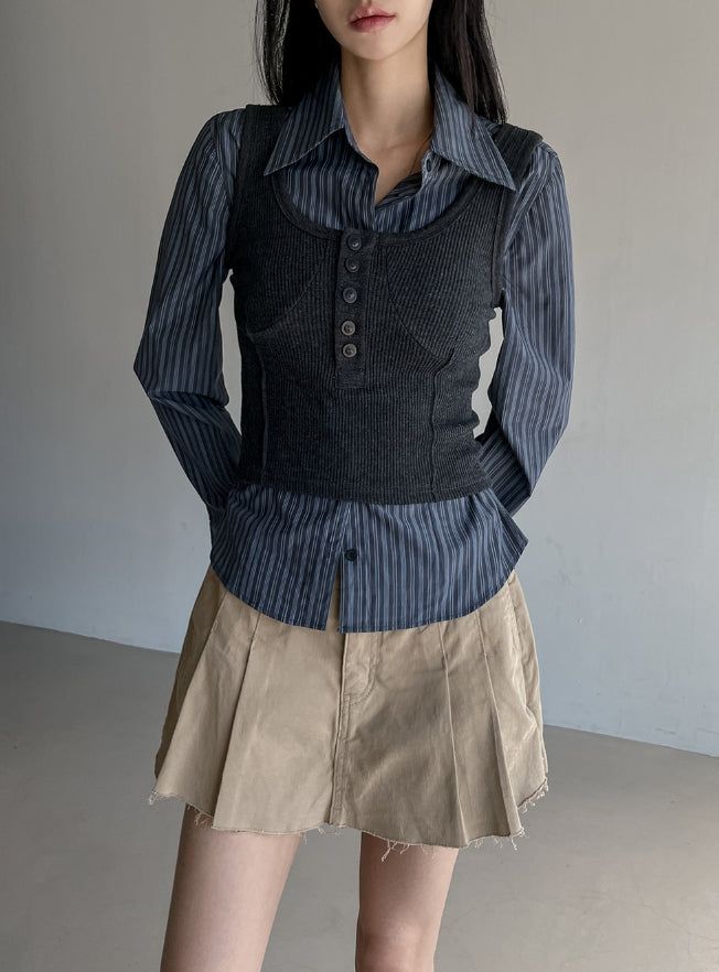 Windy Bret Button Ribbed Sleeveless