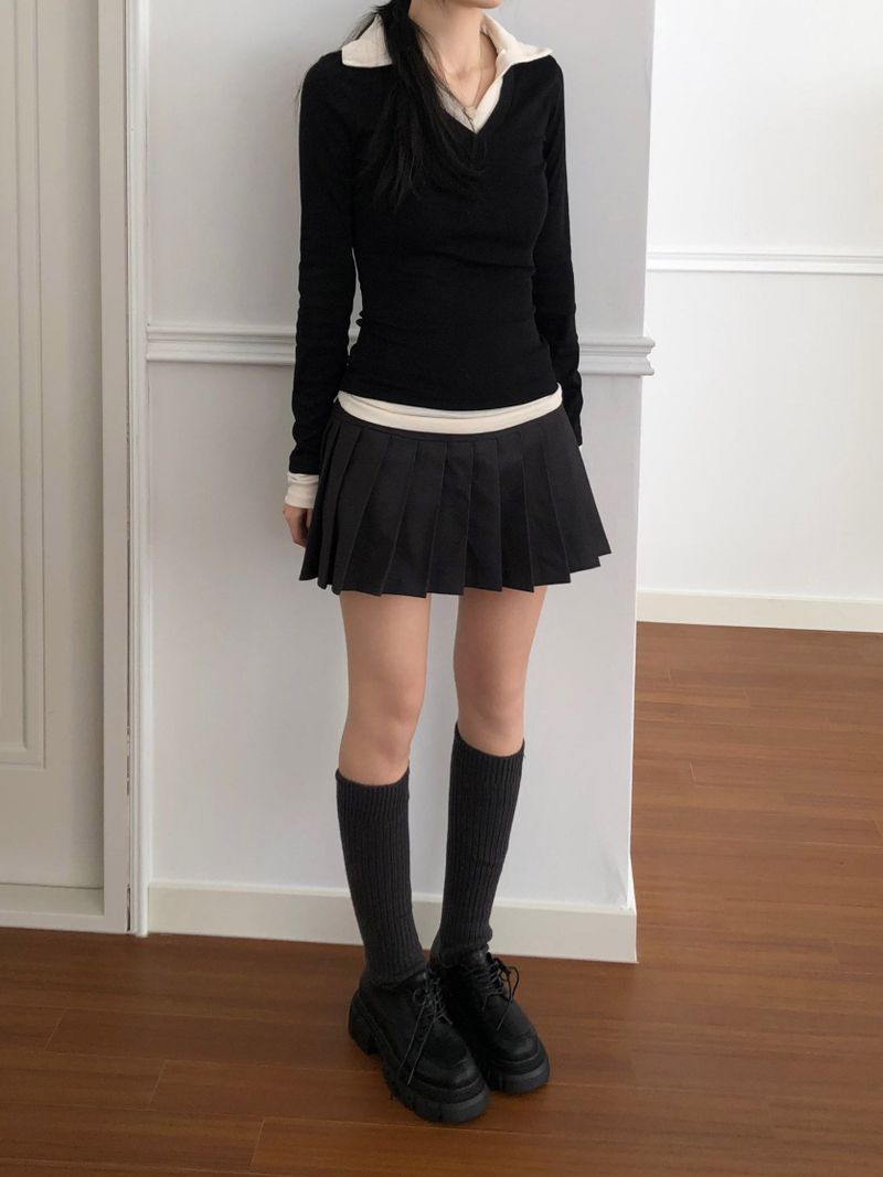 Layered Collar T-shirt (2 colors)