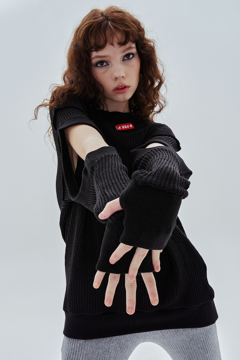 logo hole warmer knit_black