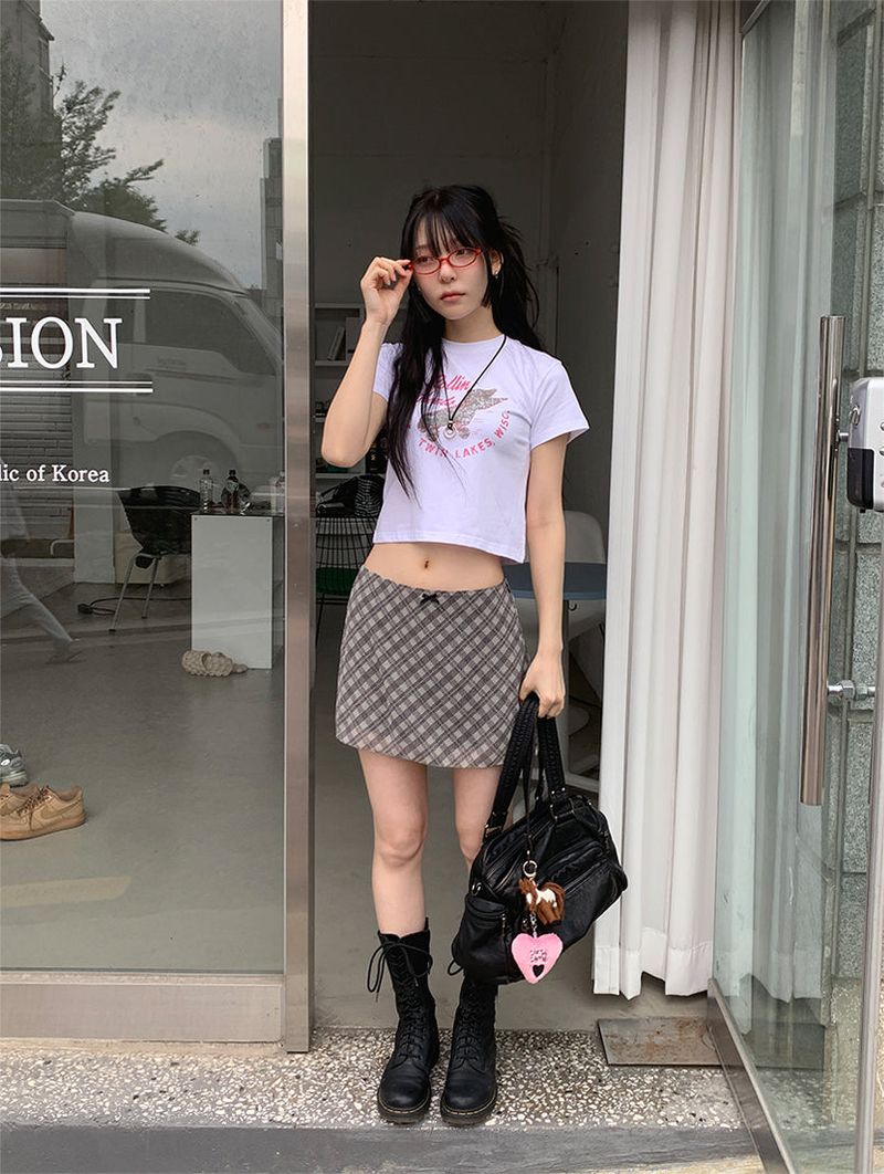 CHECK CHIFFON MINI SKIRT (4C)