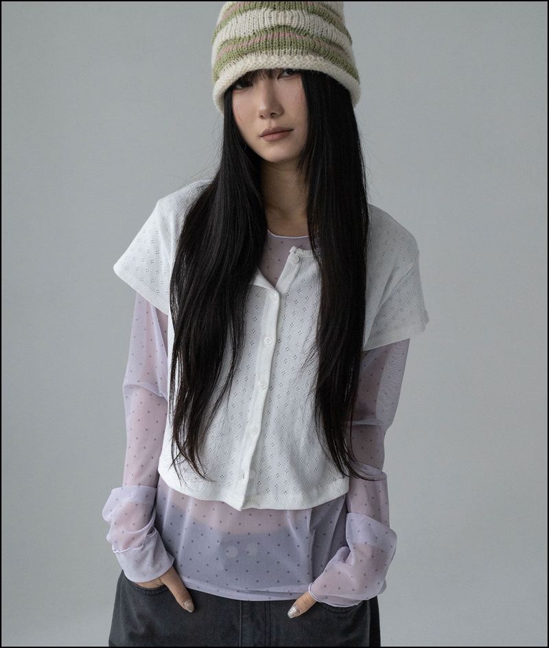 un:tyl（オンタイル）の「Edit crop frill half cardigan（Tops）」