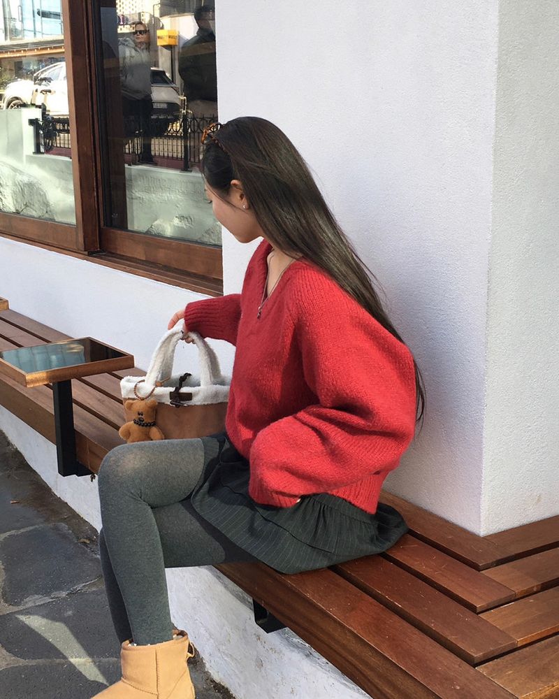 [BELLIDE MADE] キンシャモヘアVネックルーズフィットニット