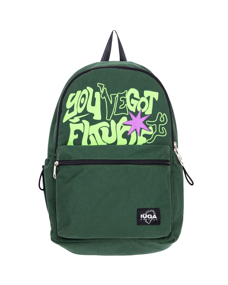 IUGAMAKARAS（イウガマカラス）の「Printed Twill Pocket Backpack (Green)（Bags）」