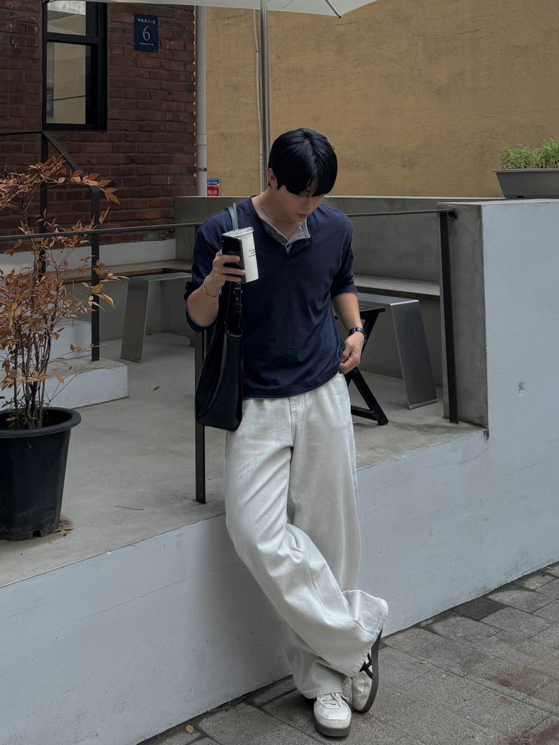 Thorpe layered long-sleeve henley neck