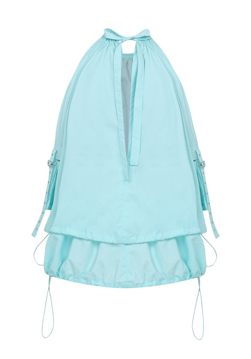POCKET BALLOON MINI DRESS (AQUA)