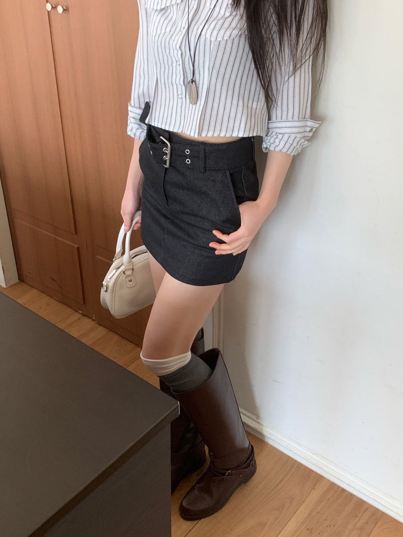 Claude Belt Denim Mini  Skirt
