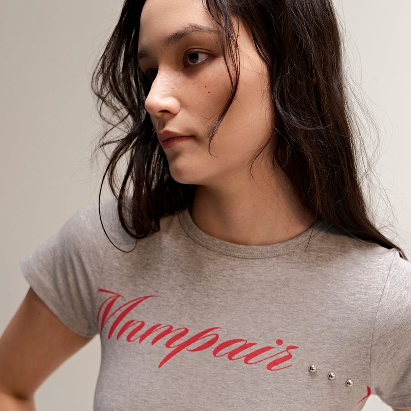 Lettering Crop Tee Grey