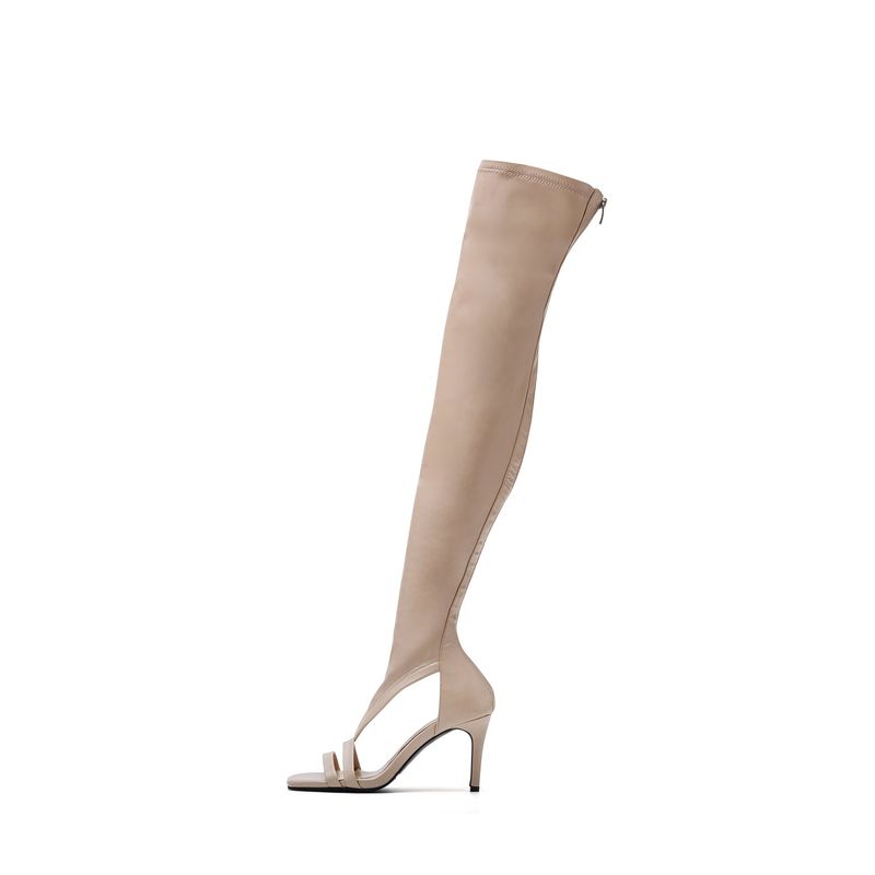 Side Cut-Out Open Toe Boots Heel(Beige)