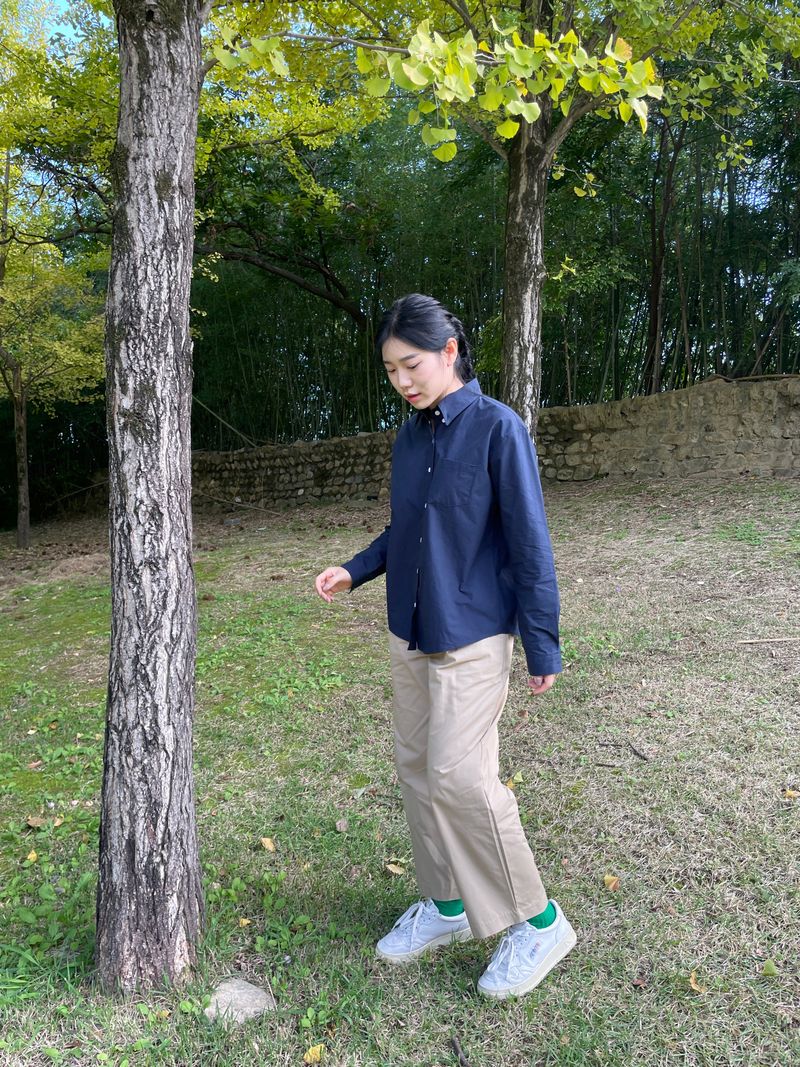 Round baggy fit cotton pants