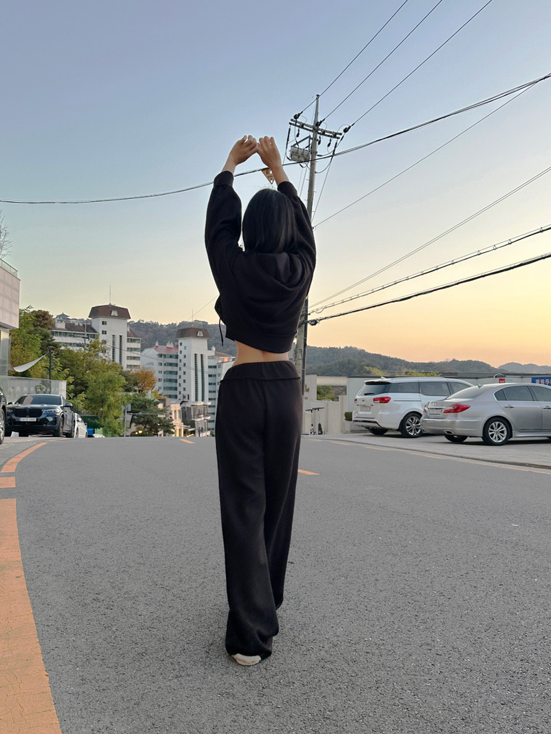 (ZIP-UP & PANTS SET!) 4 COLORS THICK FLEECE RIBBED CROPPED TRAINING PANTS
