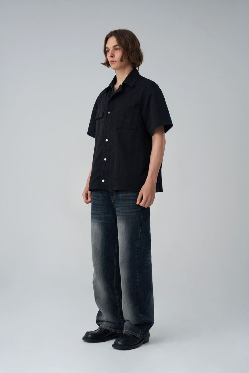 BACK BUTTON WIDE DENIM PANTS