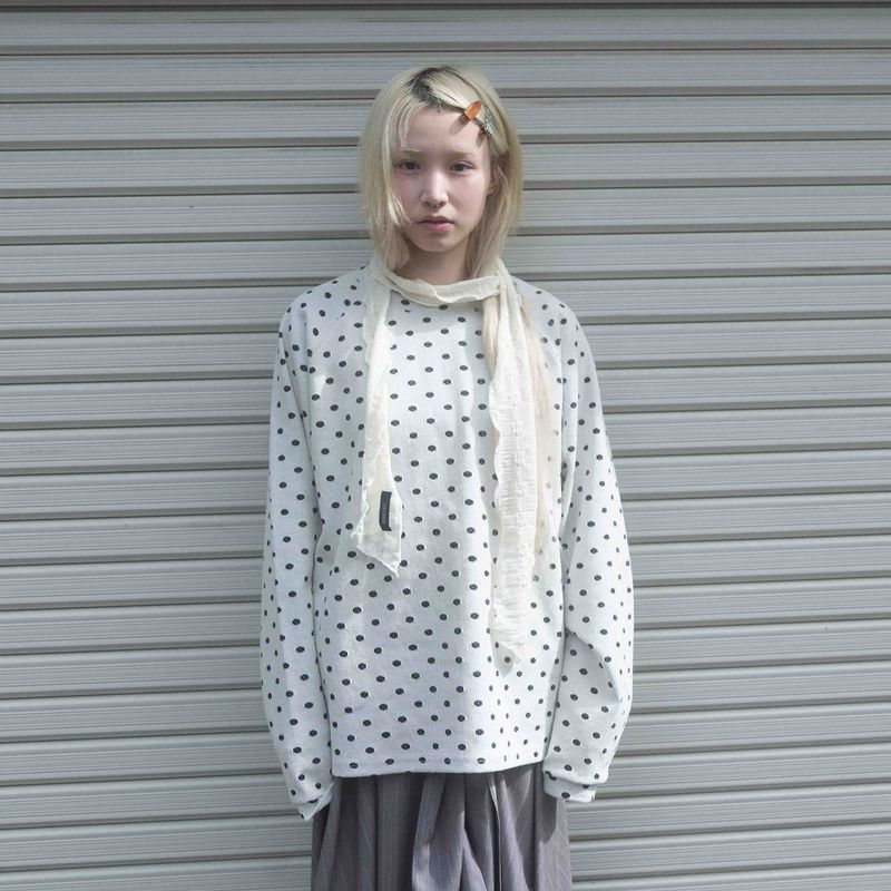 KOOKEESEE（クキシ）の「Rib Dot Raglan Tee (white)（Tops）」