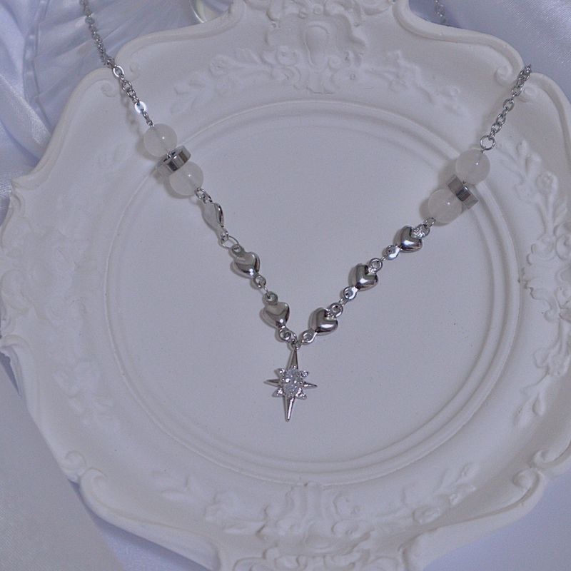 Crystal Heart White Jade Gemstone Necklace