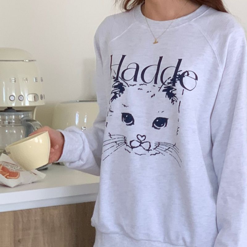 CAT DRAWING SWEATSHIRTS (WHITE MELANGE)