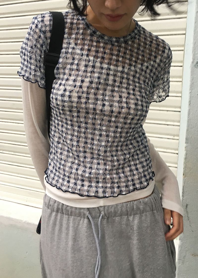 eon(イオエン)の「LACE CHECK TEE(Tops)」