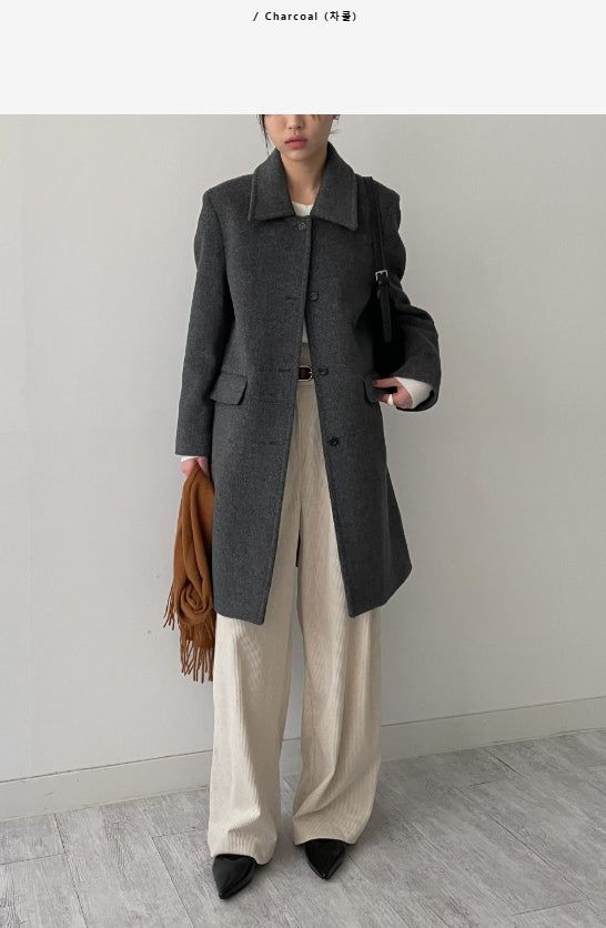 [Merino wool 90%] Stitched collar half coat