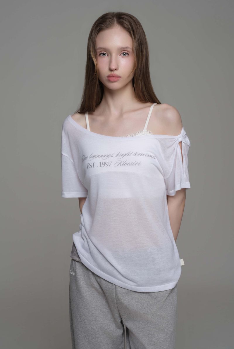 Powder sheer ribbon top, White