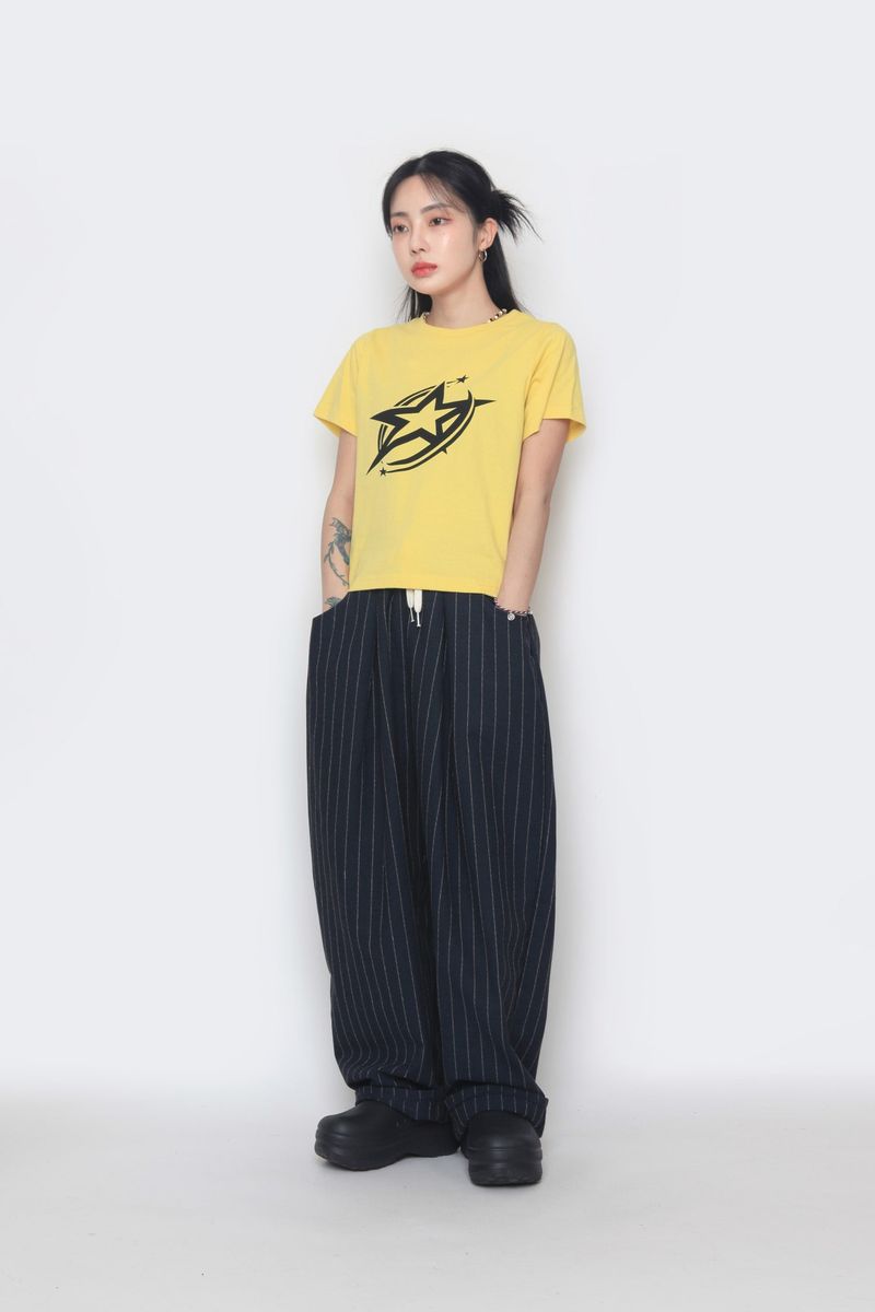 linen striped wide pants
