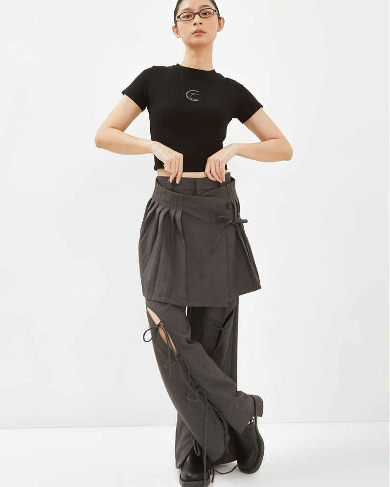 Pleats Mini Skirt in Dark Grey